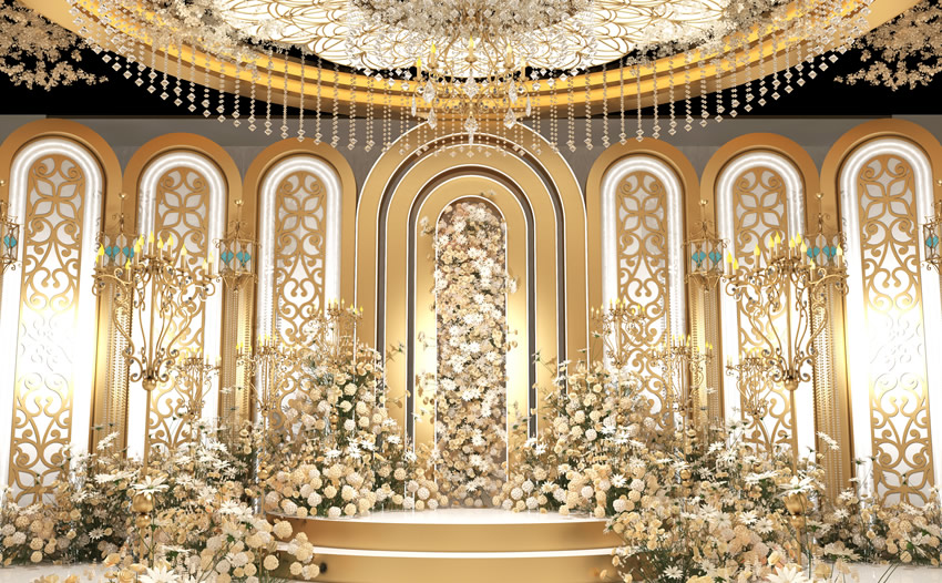 嵩明香槟色调婚礼堂效果展示